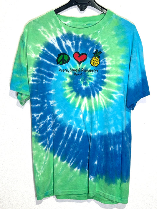 Camiseta Vintage Tie Dye Peace, Love & Pineaple